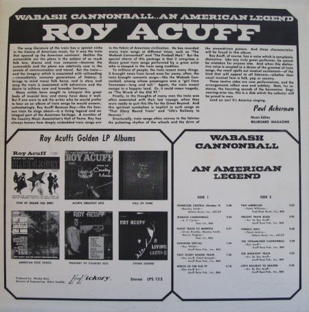 Acuff, Roy - Great Train Songs - Wabash Cannonball - Hickory 125 - 1.JPG