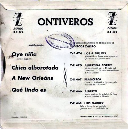Ontiveros - Chica Alborotada (SELLO Zafiro Z-E 472) EP 1963 - Contraportada.jpg