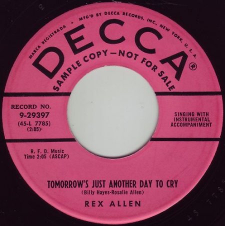 REX ALLEN - Tomorrow's just another day to cry.jpg