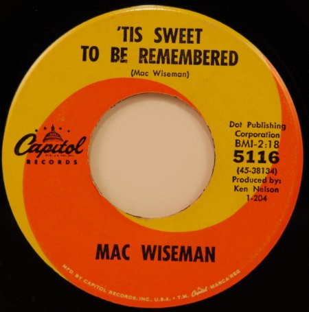 MAC WISEMAN - 'Tis sweet to be remembered -A-.jpg