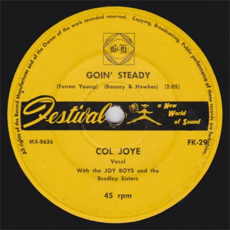Col Joye (AUS 45 Festival FK-29 LB, 04-1961) - Goin' Steady.jpg
