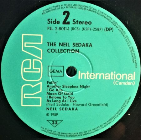 NEIL SEDAKA - Die deutschen Veröffentlichungen