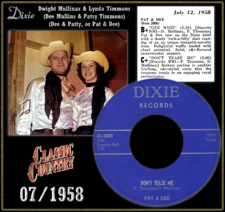 PAT & DEE (DEE MULLINS & PATSY TIMMONS) - DON'T TEASE ME