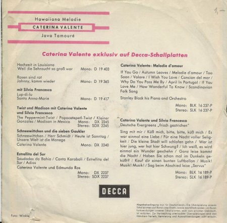 CATERINA VALENTE - dtsch. Decca Singles