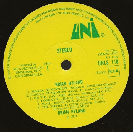 Brian Hyland auf UNI & MCA