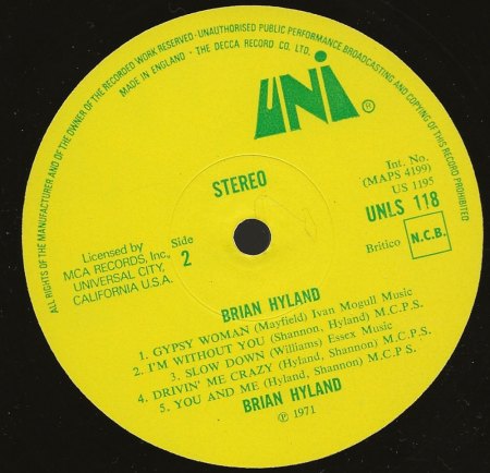 Brian Hyland auf UNI & MCA