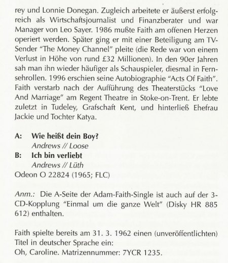 Adam Faith singt deutsch - Odeon 22824