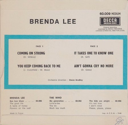 BRENDA LEE - französische EP's