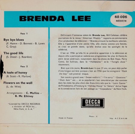 BRENDA LEE - französische EP's