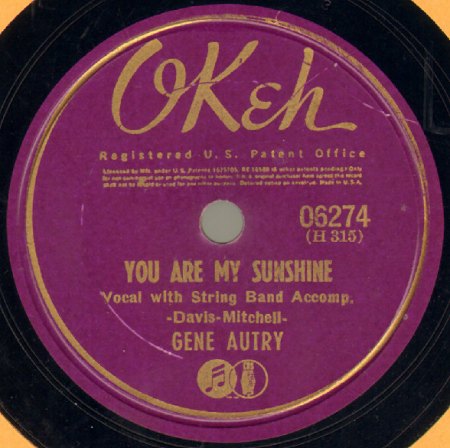YOU ARE MY SUNSHINE bereits 1956 auf 45 RPM
