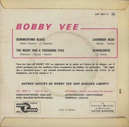 BOBBY VEE - EP's Frankreich