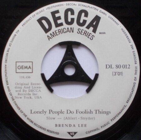BRENDA LEE - deutsche Single auf Decca