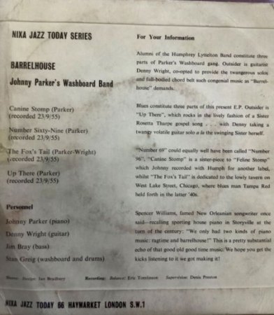 JOHNNY PARKER'S WASHBOARD BAND - Skiffle Music