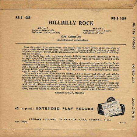 ROY ORBISON - Hillbilly Rock London EP RE S 1089