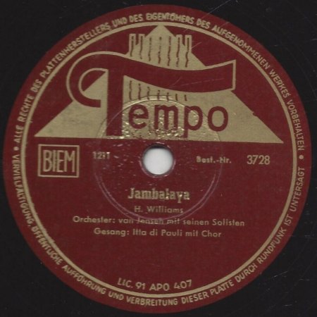 JAMBALAYA - Hank Williams - deutsch von Ruth Bruck (78 rpm)