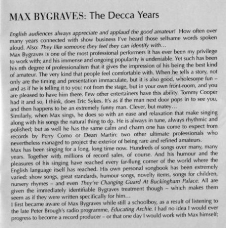 MAX BYGRAVES - Komödiant, Entertainer und Sänger