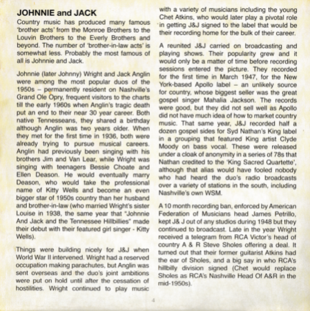 JOHNNIE and JACK, C&W aber auch Rockabilly