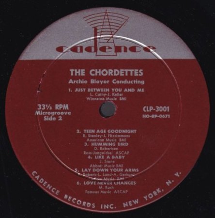 CHORDETTES THE - LP CADENCE - THE CHORDETTES