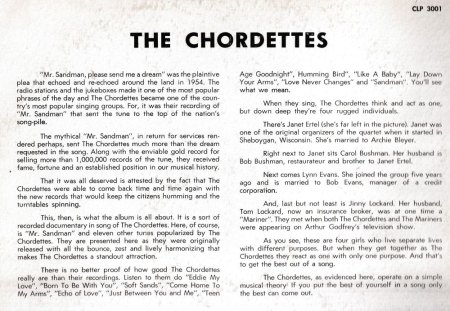 CHORDETTES THE - LP CADENCE - THE CHORDETTES