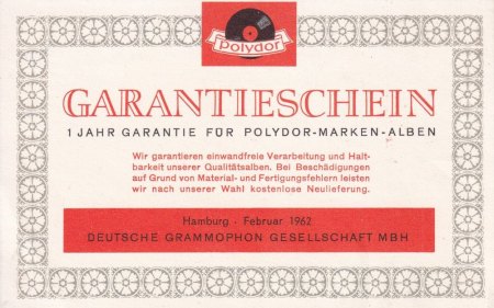 Polydor LP-Garantieschein von 1962