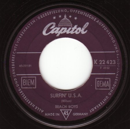 BEACH BOYS - Capitol K 22 423 A - Surfin USA.jpg
