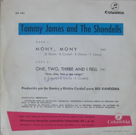 T.J. &amp; THE SHONDELLS-ES - Mony Mony - CV RS -.JPG