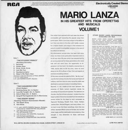 Lanza, Mario - In his greatest Hits from Operettas &amp; Musicals Vol 1_2.JPG