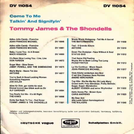 TOMMY JAMES &amp; THE SHONDELLS - Come to me - CV RS -.jpg
