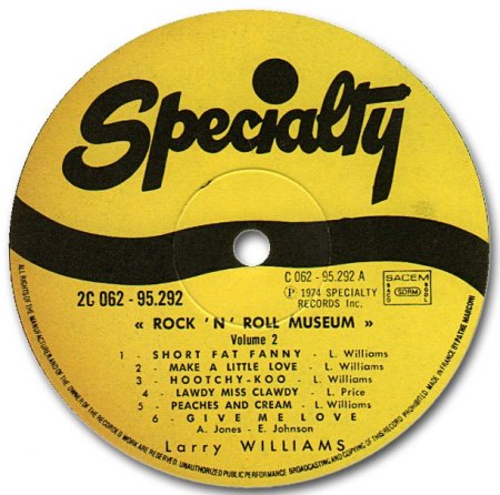 Larry Williams - R'n'R Museum Vol.2 - LP Specialty FR (1974) - LabelA.JPG