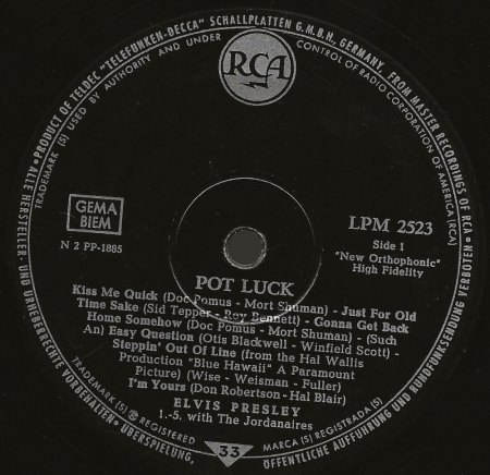 Elvis Presley - Pot Luck LP LSP-2523 1962 Stereo