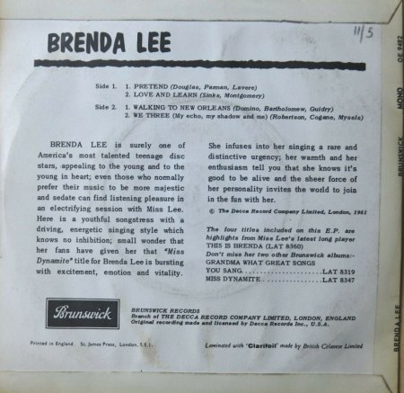 BRENDA LEE   -   englische EPs