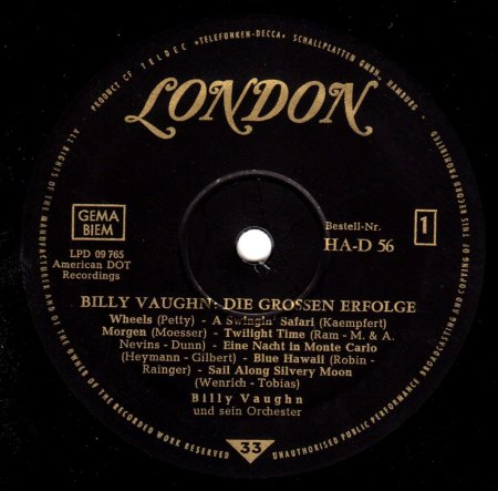 Billy Vaughn - deutsche LP's auf London