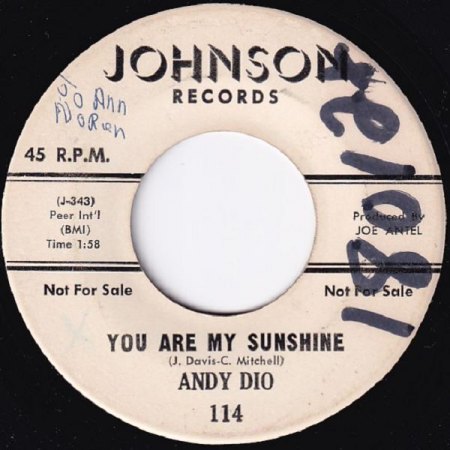 YOU ARE MY SUNSHINE bereits 1956 auf 45 RPM